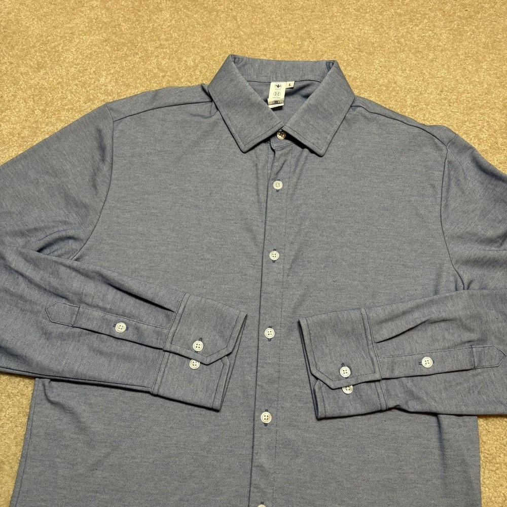 State & Liberty Shirt Mens Large Blue Jersey Athletic Fit Button Up LS Casual
